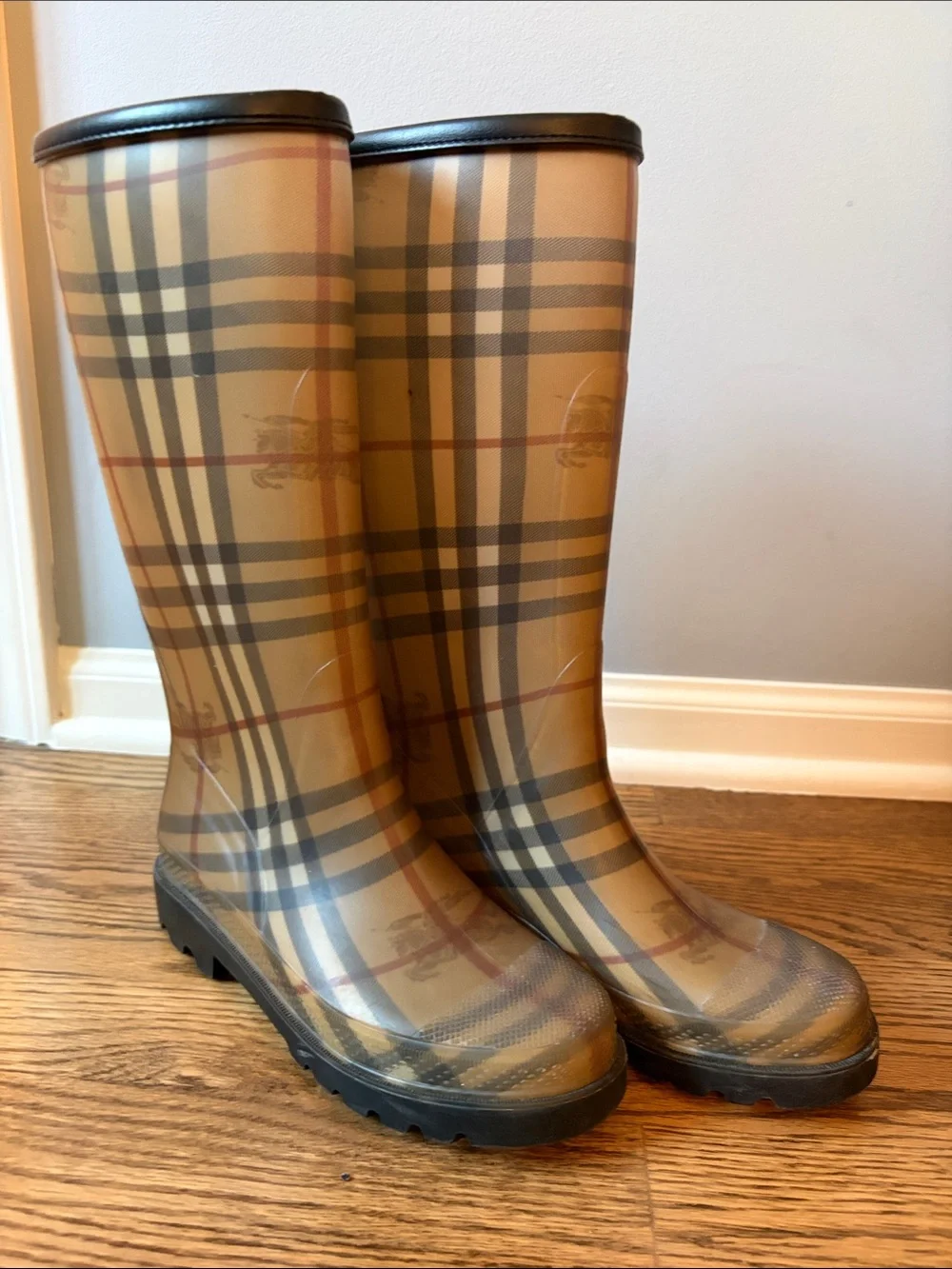 Burberry Beige and Black Nova Check Rain Boots